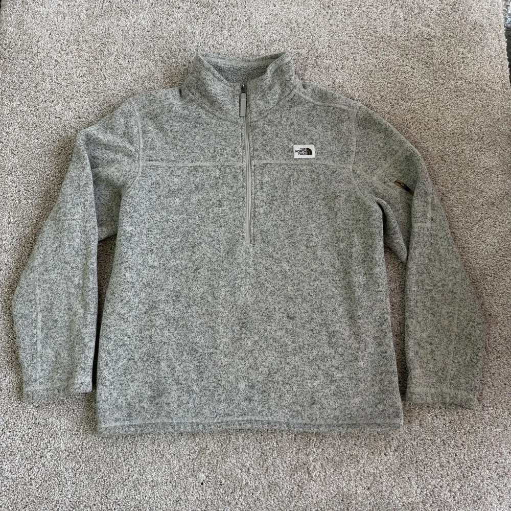 The North Face Sweatshirt Mens Large Gray Fleece 1/4 Zip Mock Neck Pullover Logo